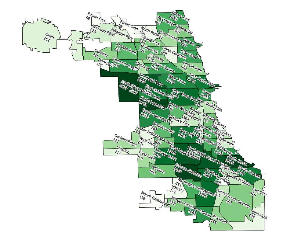 Crime incident heat map in Chicago 