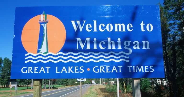 A signboard welcome to Michigan