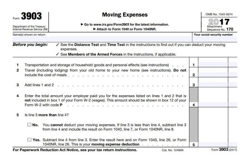 Form 3903 for moving expense