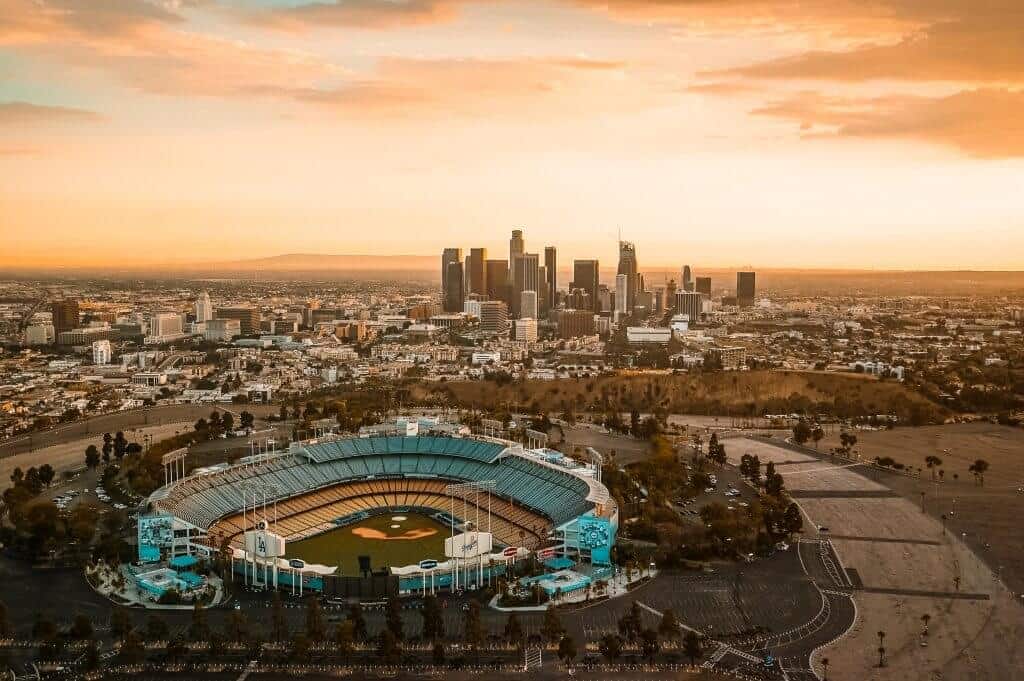 Los Angels baseball stadium and city