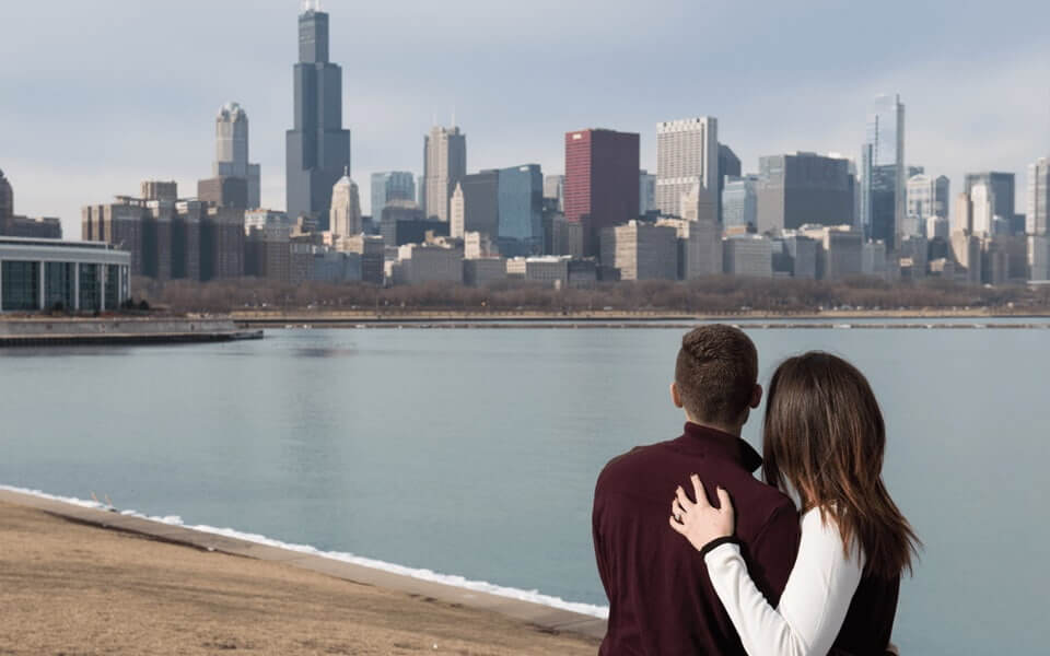 Couple overlooking Chicago lakefront