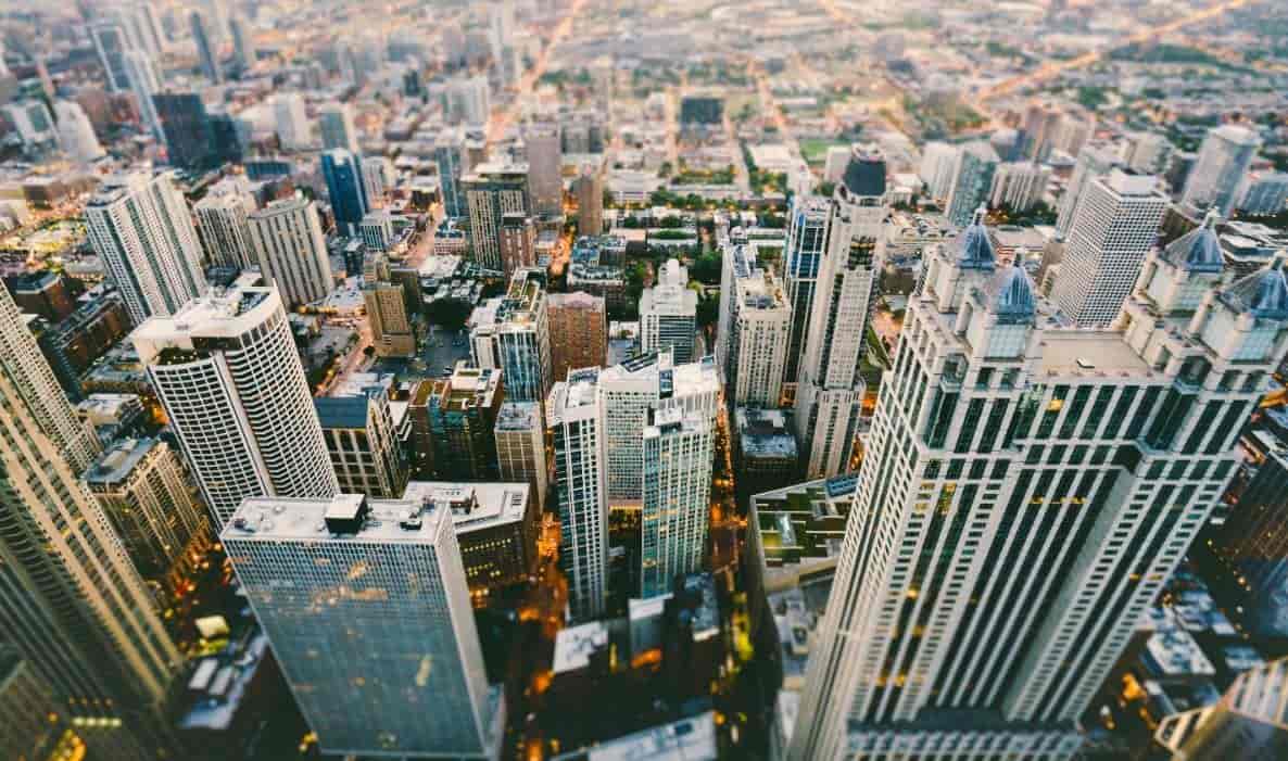 Chicago downtown view from skyscraper 