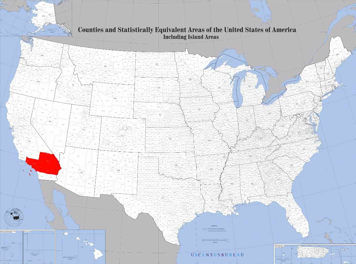 US Map pointing LA