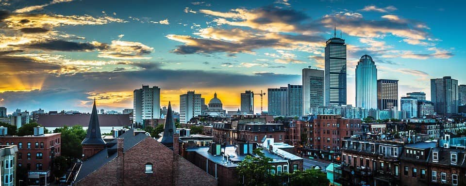 Boston downtown view with clouds