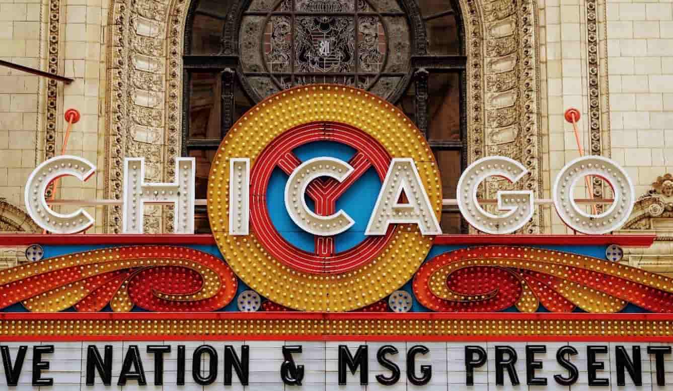 Chicago Theatre outside signboard