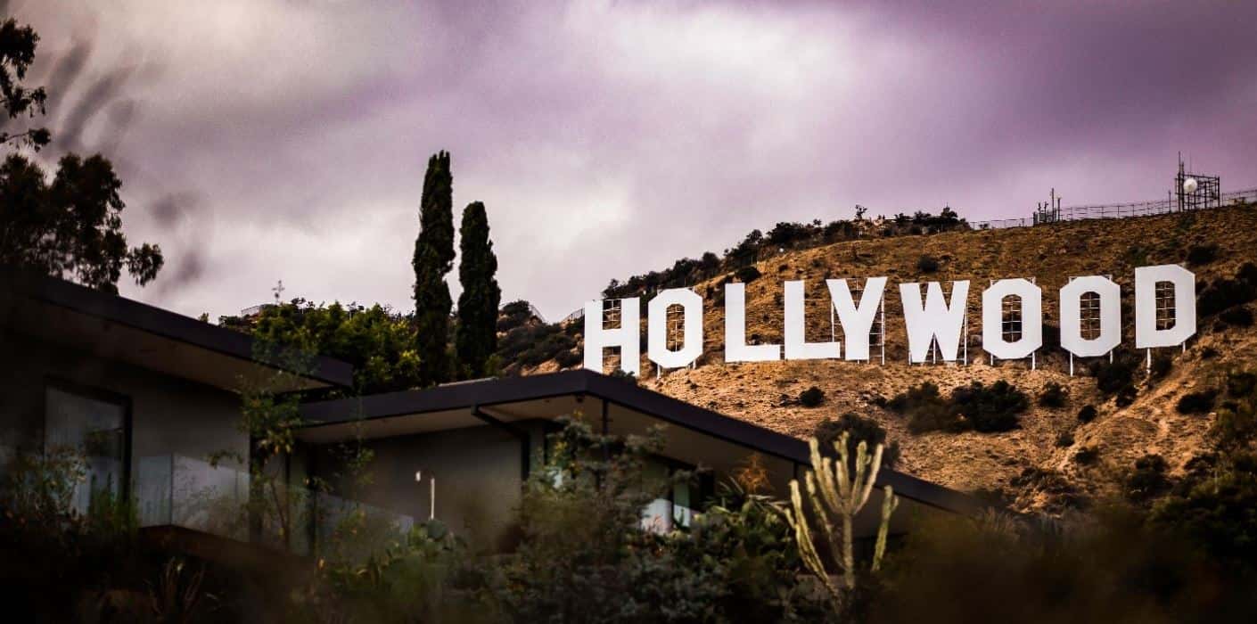 Hollywood signboard in a dark day