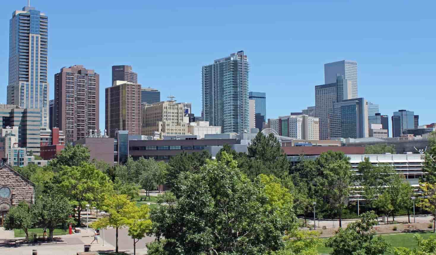 Denver downtown view from a park