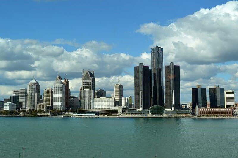 Detroit city view across from the river