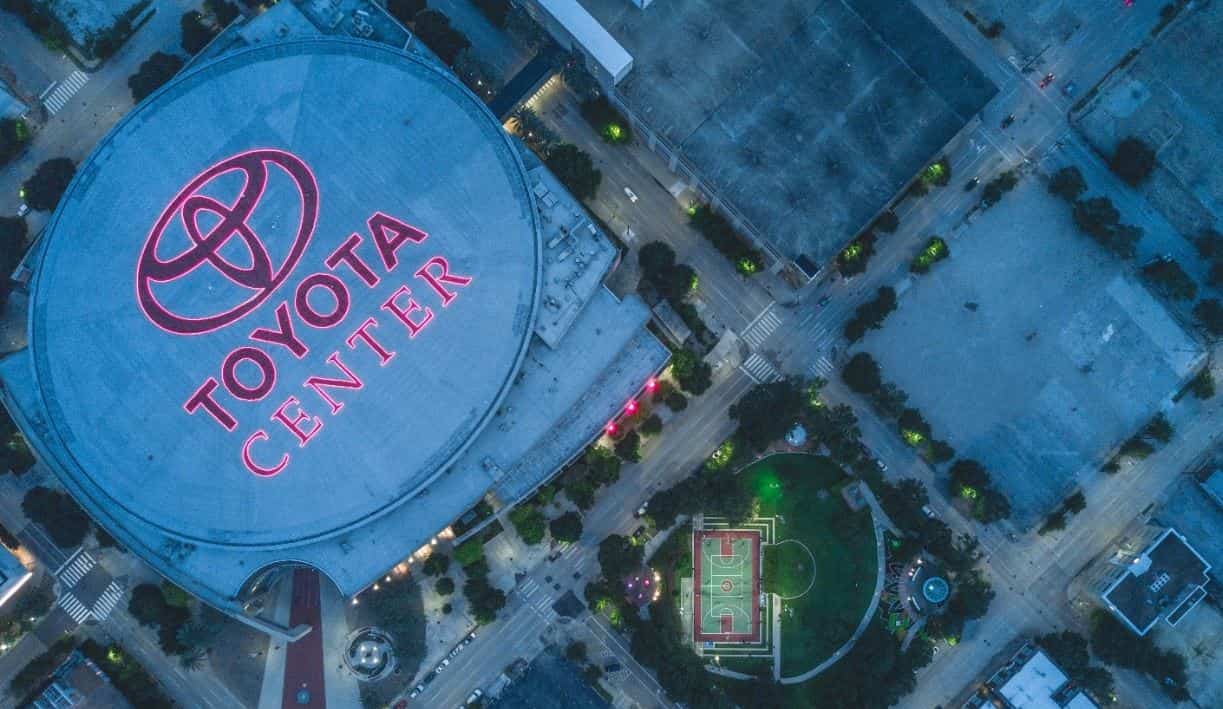 Toyota Center sky view in Houston