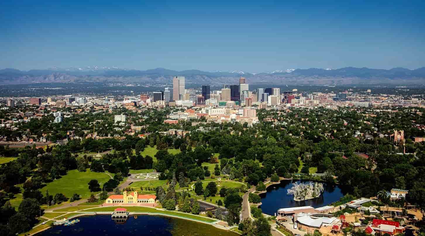 Denver city view in a sunny day from the sky