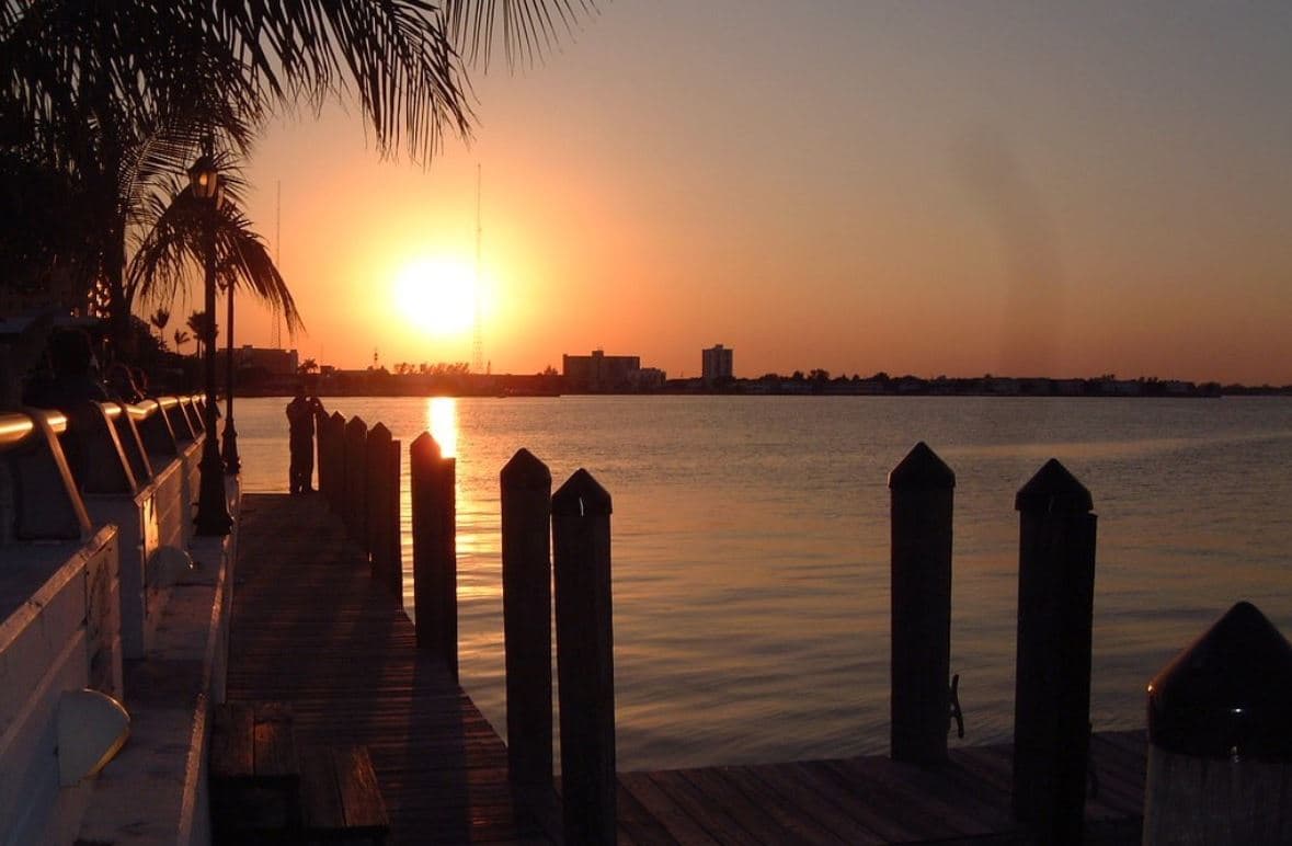 Miami port in dusk