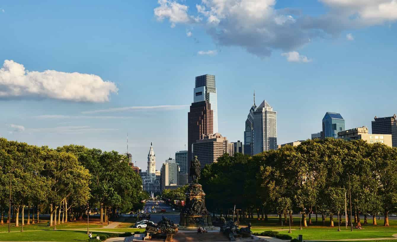 Downtown Philadelphia view from the park