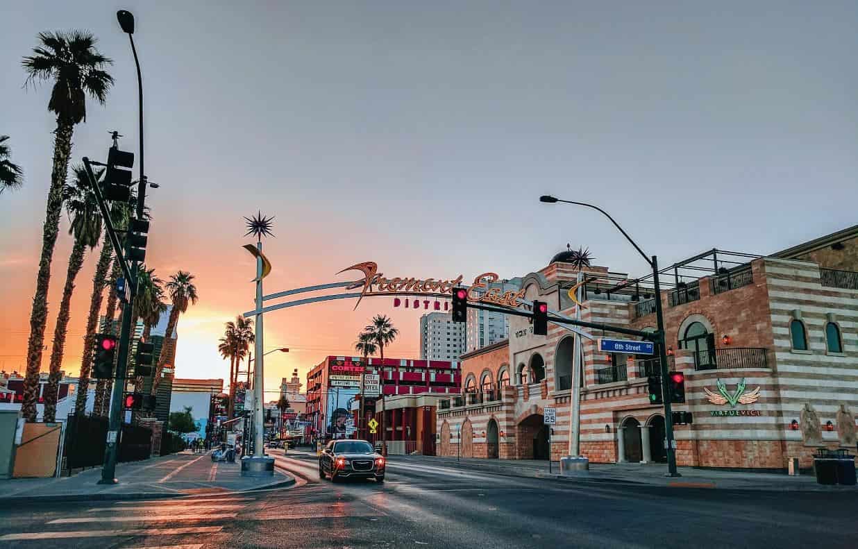 Las Vegas street at dusk 