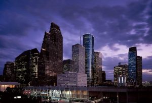 Houston Skyline from the water view at night