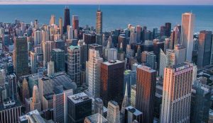 chicago skyline from birds eye view