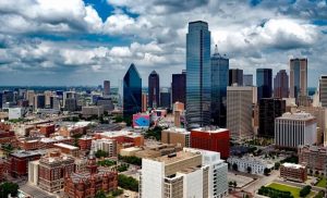 view of dallas skyline from above